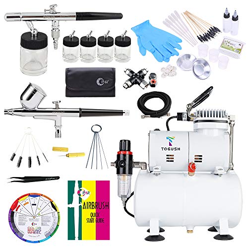 T TOGUSH Air Compressor Kit with 2 Airbrushes Cleaning Airbrush Kit Double Action Airbrush Painting Tools