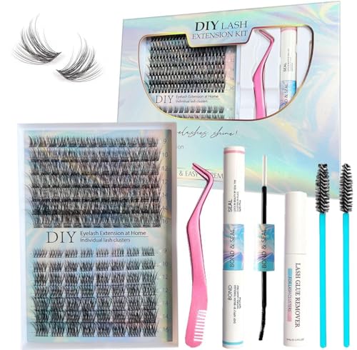 Pestañas postizas kit,Extensión Pestañas,Pestañas de clúster 147 Racimos 9-16mm Mixtas,pestañas Naturales,Pestañas 3D Curl con Pinzas Cepillos Pegamento...