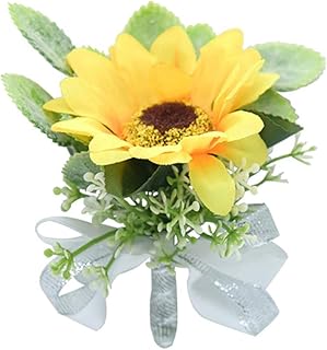 CTRSM Ramilletes de muñeca para Bodas, Ramo de Girasoles Amarillos for Fiesta, Boda, decoración de Tela, alfiler, Ramillete de muñeca Nupcial, Pulsera de Dama de Honor(Corsage 2)