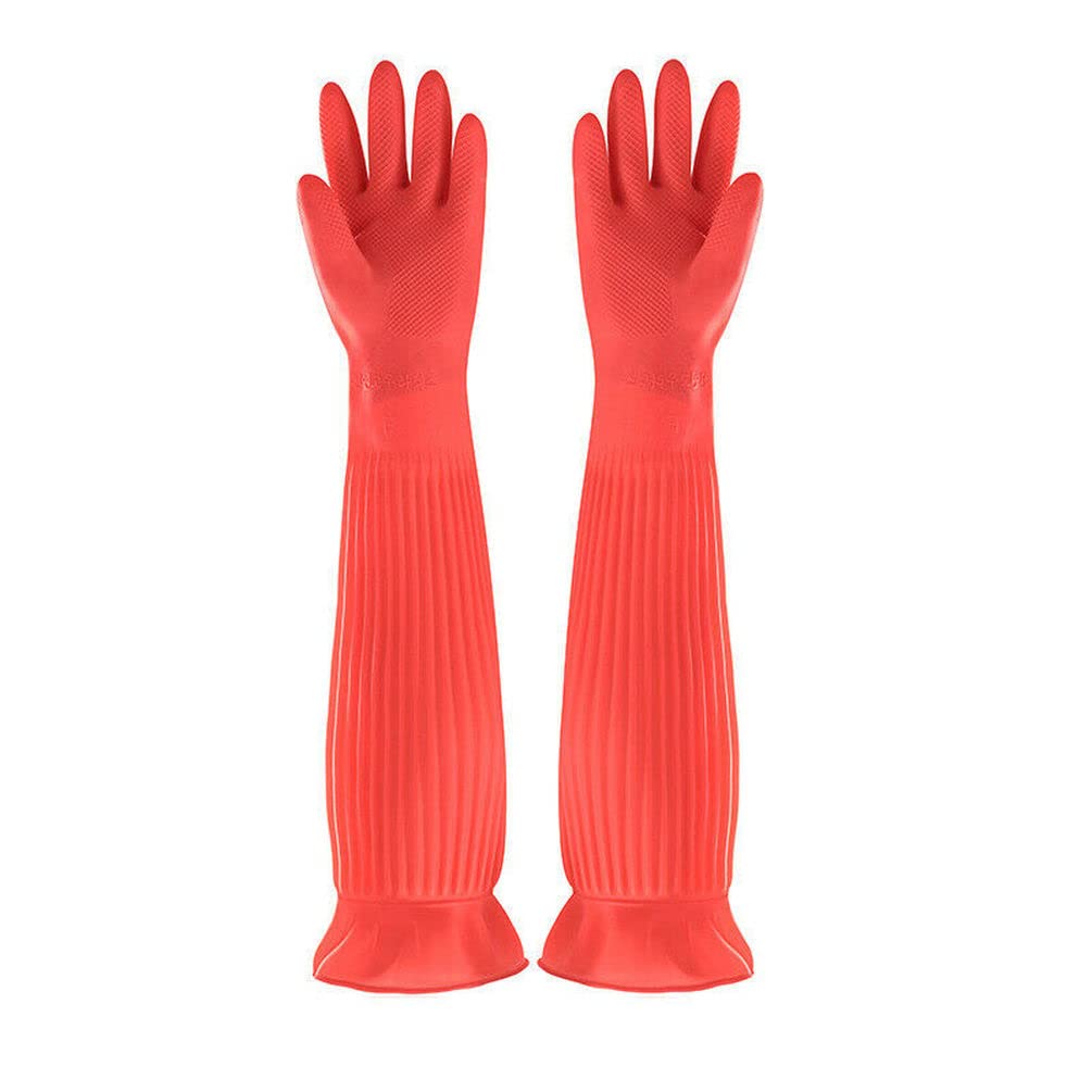 10 Paia Guanti Impermeabili Per Pulizie, Gomma Naturale Con Maniche Lunghe, Antiscivolo, Taglia L (8,5) - Blu