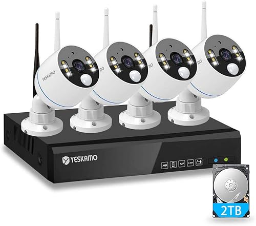 YESKAMO - Sistema de cámara de seguridad inalámbrica 2K con visión nocturna a color, Super HD 3MP y audio de 2 vías Cámaras IP WiFi para exteriores
