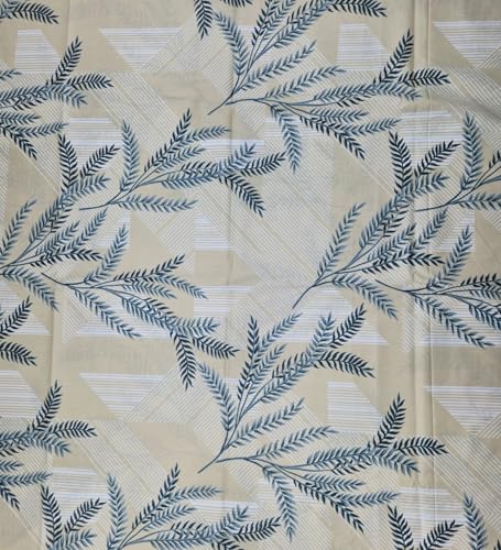 Image of Mafatlal King Size Bedsheet, Beige with Blue Leaf Print, 186 TC Metro Cotton, 108 x 108 Inch, Soft & Breathable, with 2 Pillow Covers | Cream Blue 2