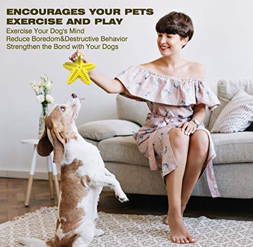 Image of Squeaky Dog Toys - Starfish Natural Teeth Cleaning Toy for Small & Medium Dogs - Yellow