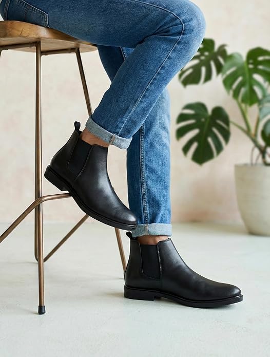 Image of Men's Premium Synthetic Leather Slip-On Formal Shoes for Men | Classic Ankle Boots with Anti-Slip Sole | Office, Party & Casual Wear