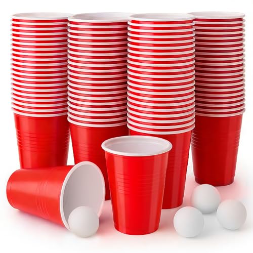 Dimensioni : I ​​bicchieri plastica riutilizzabili​​ presentano un'altezza di 12,5 cm, un diametro superiore di 9,5 cm, un diametro inferiore di 5,5 cm e le palline da ping pong hanno un diametro di 4 cm