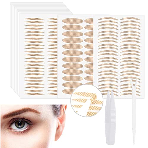 iTauyees 1200 Stück Schlupflider Stripes zur Lidstraffung, Schlupflid Tape, Augenlid Stripes unsichtbar, Unsichtbare Doppelte Augenlid Band mit 2 Stück Gabelstangen, (wasserfest, 24h), Runde, M, L Cover