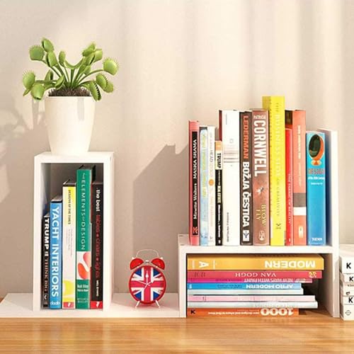 Image of Desktop Shelf Organizer, Adjustable Wood Office Storage Rack, Counter Display Small Bookshelf for Home /Office /School(White)
