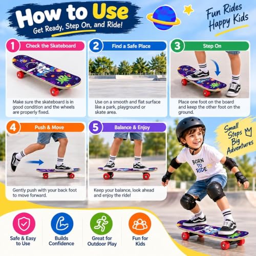 Image of Kids Skateboard Space Astronaut Graphic Design 79 cm Board for Beginners
