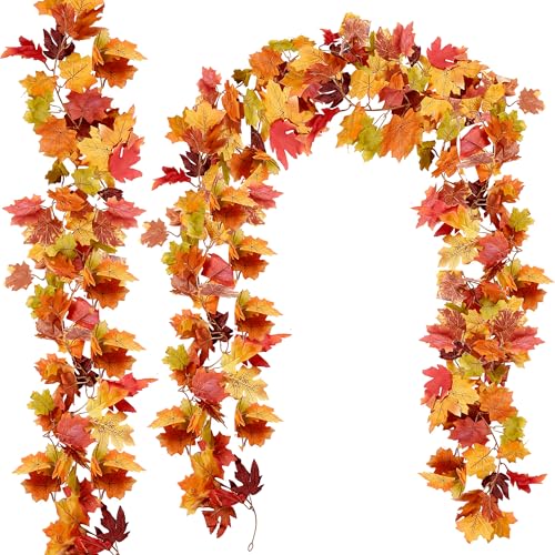 Sggvecsy 3 Pack Fall Maple Leaf Garland 5.7Ft/Piece Artificial Autumn Maple Leaves Garland Fall Leave Vines with Hanging Foliage for Home Indoor Outdoor Fireplace Wedding Thanksgiving Party Decor