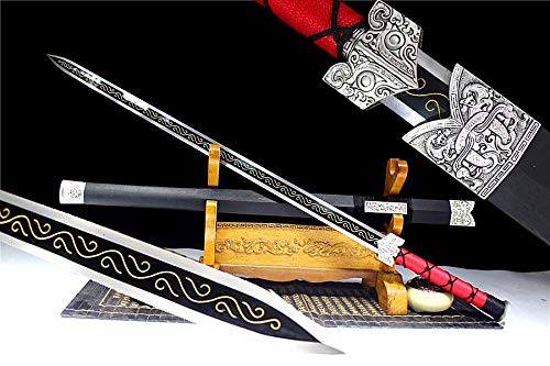 GLW Sword Hand/Forging Double Edge Sharp 1095High Carbon Steel Chinese Sword Han Jian Hand Carved Knife