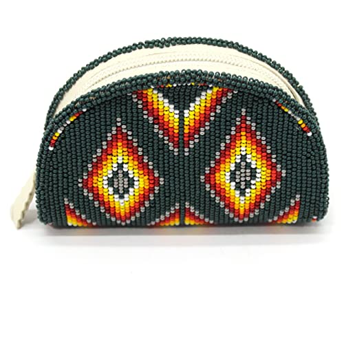 La Vivia Coin Purse Wallet Women Small Midnight Grey Beaded - Handmade Mini Zipper Pouch Native American Style - Czech Glass Seed Beads Leather Change Purse Cute Vintage Gift Wristlet