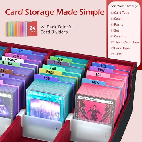 ENTUMO 4-Row【3200+】 Trading Card Storage Box, Card Organizer Holder With 50 Sleeves & 24 Dividers, Case Fit for Mtg Tcg Magic Commander Deck Playing Cards, Deck Box for Baseball Sport Card