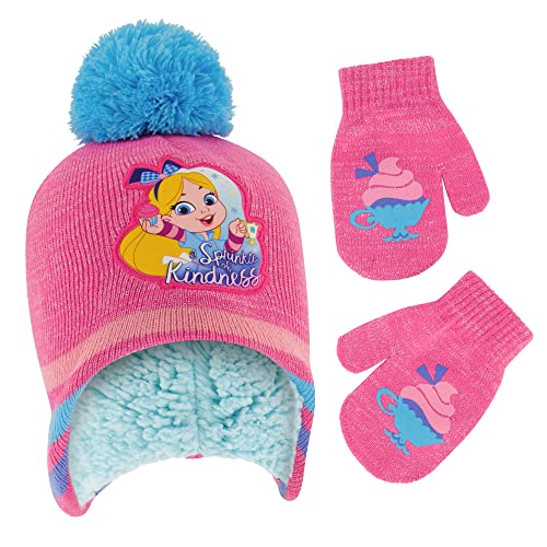 Disney Girls Winter Hat And Mitten Set, Alice's Wonderland Bakery Toddler Beanie With Sherpa Lining For Ages 2-4