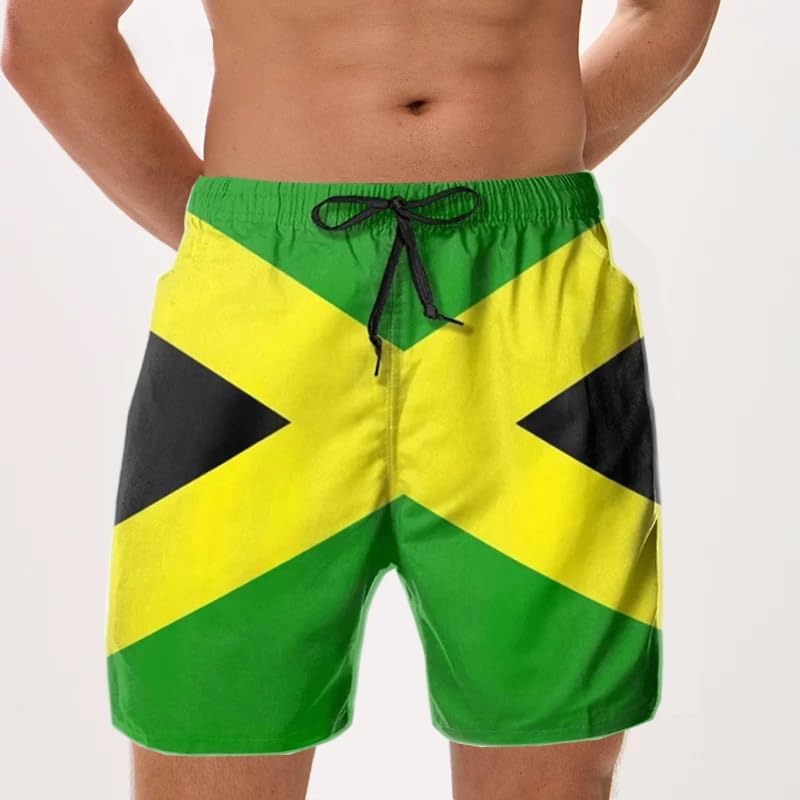 Jamaican Flag Swim Trunks Mens Beach Shorts Quick Dry Board Shorts with Mesh Lining Pockets