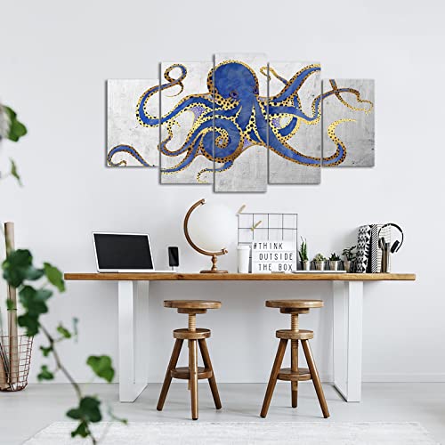 Sechars Large 5 Piece Octopus Canvas Wall Art Abstract Marine Life Painting Prints Blue And Grey Sea Animal Picture Poster Framed Vintage Home Living Room Wall Decoration Ready To Hang #TOP13