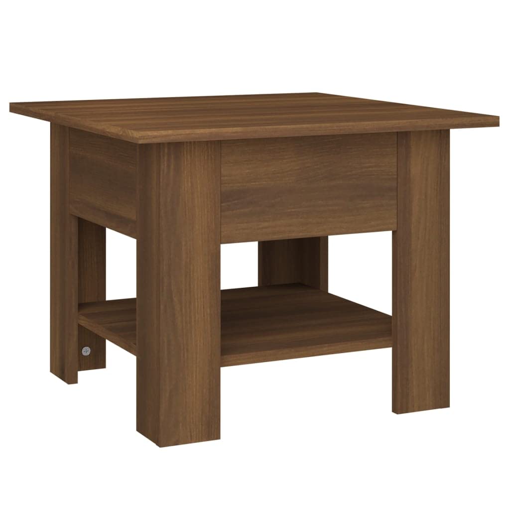 Mesa de centro en aspecto roble marrón, 55 x 55 x 42 cm, de material de madera, con estante, para salón y mobiliario moderno, fácil de limpiar