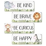 patcate Woodland Nursery Decor, Safari Jungle Animals Boysroom Wall Sign Art, Motivational Bedroom Decorations for Kids Boys, 4 Pieces Wood Sign, 3.9x11.8 In-A05