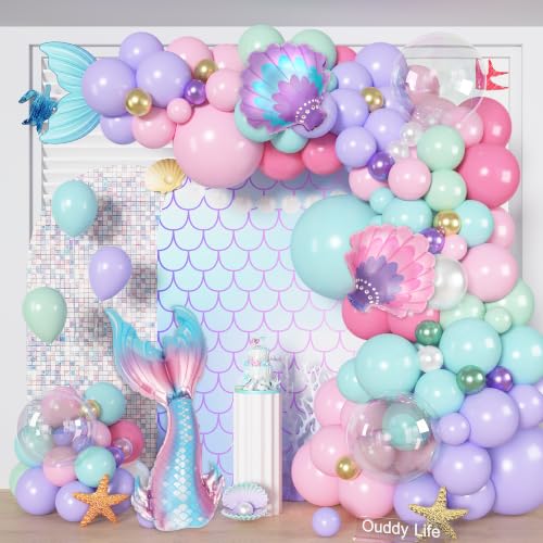 Image of Ouddy Life Mermaid Balloons Garland Arch Kit, Mermaid Birthday Decorations