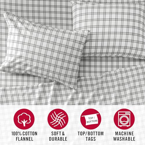 Image of Martha Stewart - Flannel Sheets Queen Size, Anti-Pilling & Wrinkle Resistant Cotton, Touchably Soft for All-Season Comfort - Bed Sheets with Matching Pillowcases & Fitted Sheet (Holiday Windowpane)