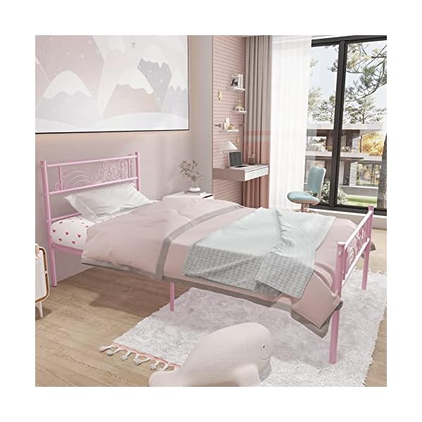 Weehom Twin Bed Frames Metal Platform Heavy Duty Steel Slat Under Bed Storage for Kids Pink - Image 9