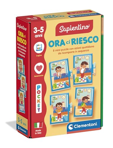 Clementoni Sapientino - Ora Ci Riesco, Gioco Educativo con Tessere Incastro per Bambini 2-4 Anni, Puzzle per Sviluppare Autonomia e Manualità, Made in Italy, Lingua Italiana, 16877