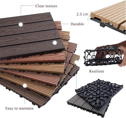 Carreaux de sol emboîtables bois composite curry foncé balcon