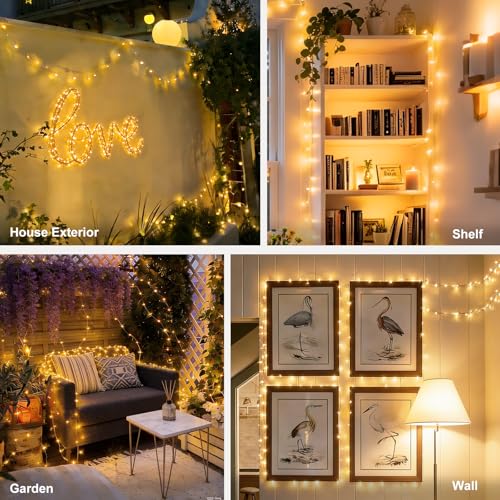 Image of suddus Flexible Copper String Lights, Fairy Lights Warm White, 2Pack Total 132ft 400 LED Battery Operated /USB Twinkle Lights for Bedroom, Dorm Decor