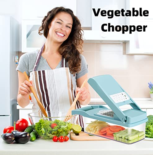Vegetable Chopper,12-In-1 Multifunctional Veggie Chopper,Blue Kitchen Vegetable Slicer Dicer Cutter,Potato Onion Food Chopper With Vegetable Peeler,Hand Guard And Container #TOP2