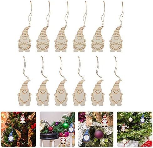 Amosfun 20Pcs Unfinished Wooden Gnome Ornament Gnome Hanging Cutouts Blank Wood Slices with Cord for Xmas Tree DIY Craft Making Painting Home Holiday Decor