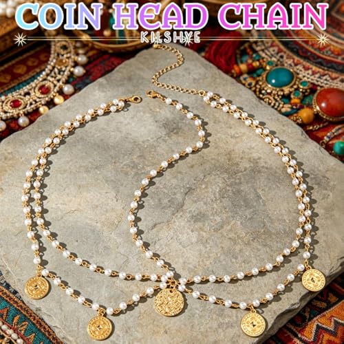 Cadena de cabeza de moneda Kilshye con perlas brillantes estilo boho 2