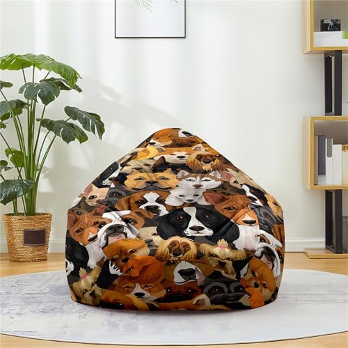 Odot Bean Bag, Puppy Print Gaming Bean Bag Chair for Adult Teenagers, Removable Bean bag Cover for Outdoor Livingroom Garden Bedroom Playroom Dorm(No Filler) (XL(100 * 120cm),Dog)