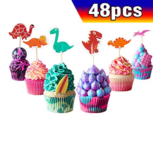 Decoración para cupcakes de dinosaurio, 50 unidades, diseño de dinosaurio, para decoración de tartas de cumpleaños, para fanáticos de los dinosaurios, fiesta de cumpleaños para niños