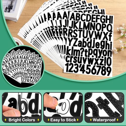 Image of Qilery 32 Sheets 1.5 Inch Letter and Number Stickers Self Adhesive Vinyl Letters Alphabet Stickers Big Font Letters Number Tags for School Classroom Home Mailbox Decor (Black)