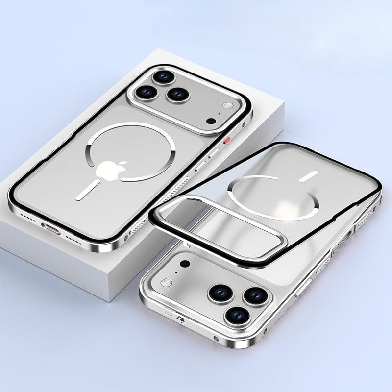 Coque iPhone 17 Pro Max rigide magnétique argent avec cadre métal