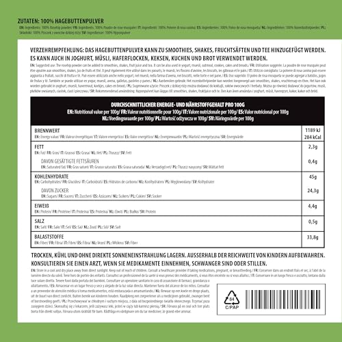 Alpi Nature Hagebuttenpulver 500g, Hagebuttenmehl ,Hagebutten getrocknet und gemahlen, Hagebutten Pulver