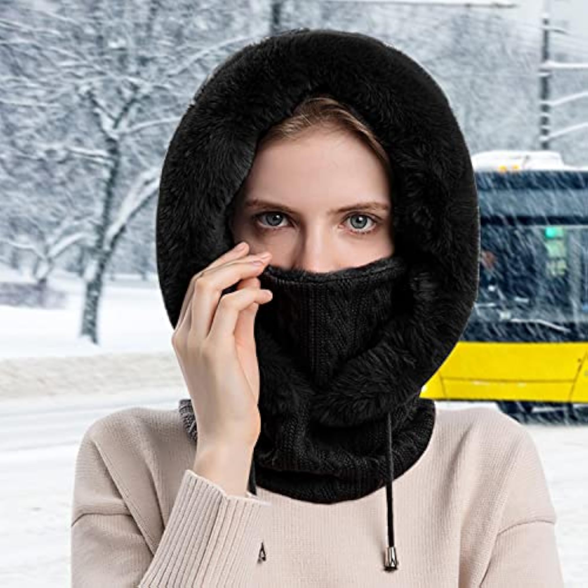 Knitted Winter Cap with Neck Warmer, Women
