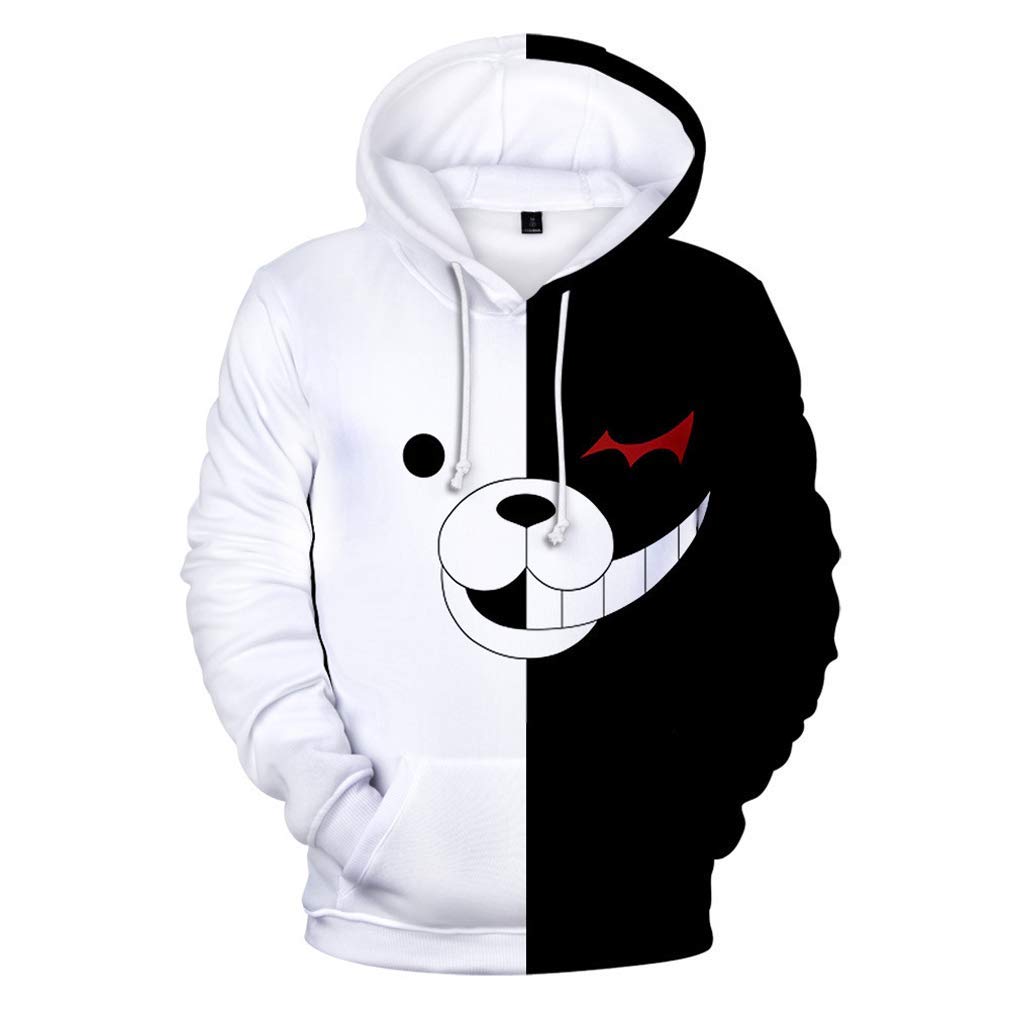 Black White Bear Hoodies Pullover Zipper Jacket Uniform Danganronpa Monokuma Cosplay Costumes Unisex Anime Game Casual Long Sleeve Sweatshirts Unisex