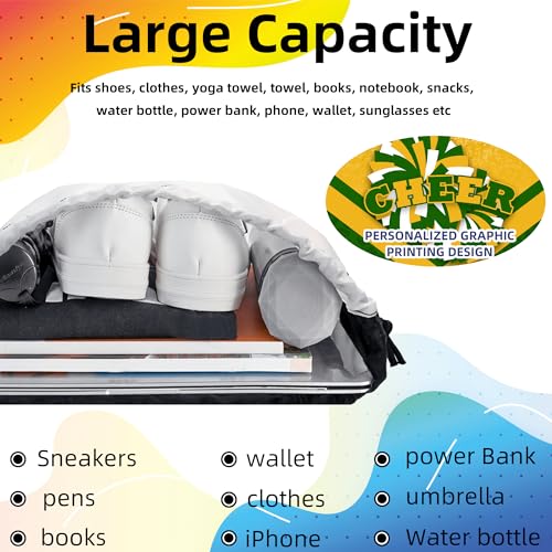 Cheer Drawstring Backpack Cheerleading Drawstring Gym Bag Cheerleader Gifts for Cheerleader (Gold&Green,1 Pcs)4