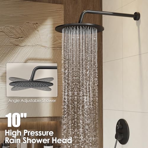 Image of Gabrylly Black Shower Faucet Set, Wall Mounted System with Shower Valve, High Pressure 10 inch Rain Shower head with Handheld Spray Combo, 2 Way Rainfall Shower Fixtures, Matte Black