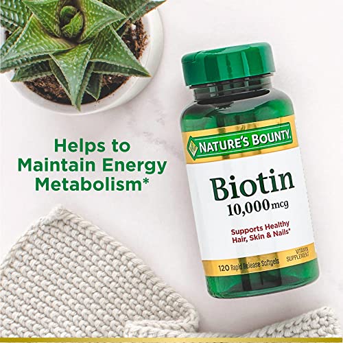 Nature's Bounty Biotin 10000 mcg, Supports Healthy Hair, Skin and Nails, Rapid Release Softgels, 12