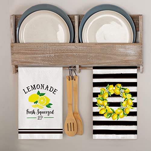 Artoid Mode Watercolor Stripes Bicycle Lemons Kitchen Dish Towels, 18 X 26 Inch Seasonal Spring Summer Hello Sunshine Ultra Absorbent Drying Cloth Tea Towels For Cooking Baking Set Of 4 #TOP3
