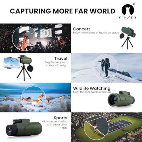 Image of Cezo 12x50 Monocular Telescope with Smartphone Holder & Upgraded Tripod, High Powered SMC & BAK4 Scope, Larger Vision Monoculars for Adults & Kids Suitable for Bird Watching Hiking Travel & Concerts