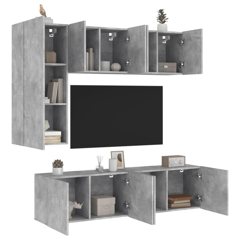 vidaXL Wohnwand 5-TLG., Schrankwand mit viel Stauraum, Wandmontage Anbauwand Fernsehschrank, Wohnzimmer Set Schrank Wandschrank, Betongrau Holzwerkstoff