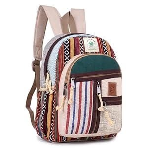 Small Lightweight Daypack Backpack Handmade Himalayan Hemp Travel, Hiking, Purse for Men, Women (DayPack5)