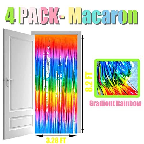Image of 4 Pack Macaron Dark Rainbow Foil Fringe Curtain Backdrop, 3.28Ft x 8.2Ft Colorful Streamers Curtains for Party, Photo Booth Props, Birthday, 2022 Mother's Day Decoration Supplies