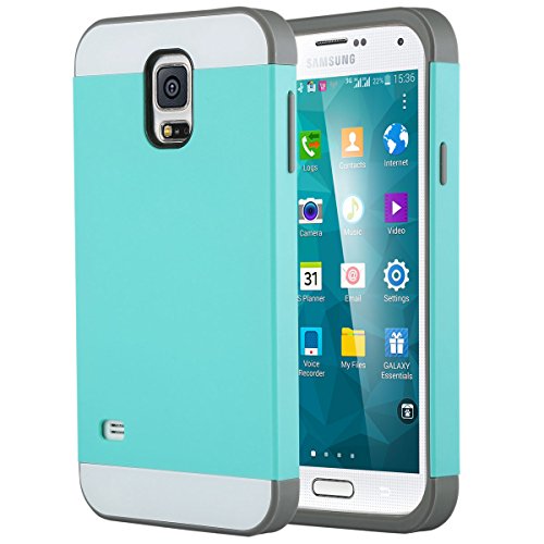 ULAK Galaxy S5 Case, S5 Case, Knox Armor 2in1 Hybrid Dual Layer Slim Shockproof Protective Case Cover for Samsung Galaxy S5 / Galaxy SV/Galaxy S V/Galaxy i9600 2014 Light Blue/Gray