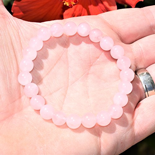 [1] Charged Premium 7" Natural Rose Quartz Crystal 8Mm Stretchy Bracelet Healing Energy + Selenite Heart Charging Crystal [Reiki] #TOP5