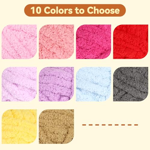 Image of Pruple Chunky Chenille Yarn for Easy Crocheting Hand Arm Knitting, Super Bulky Soft Plush Warm Fluffy Yarn for Blankets, Large Thick Chenille Yarns for Beginners (2 PCS, 28yds /8oz Each) | #10 Giant Chenille Yarn,Super Soft Plush Fluffy Warm,Quick Easy Thick for Hand Knitting,28yds /8oz Each Skein, 28yds /8oz Each