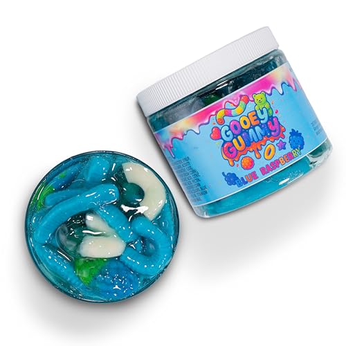 Sour Gooey Gummies – Blue Raspberry Flavor – Wet & Sticky Candy Snack with Sour Ooze – Sweet & Tangy Blue Raspberry Treat – 22 oz Jar
