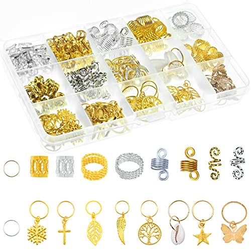 230Pieces Hair Jewelry for Women Braids Dreadlock Hair Jewelry for Braids Beads for Box Braids Accessories Metal Aluminum Clips for Braids Hair Cuffs Jewelry Decoration for Braids